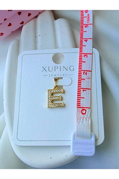 XUPING JEWELRY E Harf Çelik Kolye Ucu Zirkon Minimal 14K Kaplama