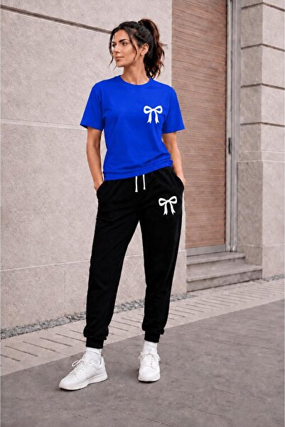zeag Women's Mini Ribbon Printed Tracksuit T-Shirt Set