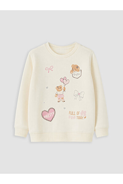 LC Waikiki Lcw Kids Ecru Girls' Printed Sweatshirt