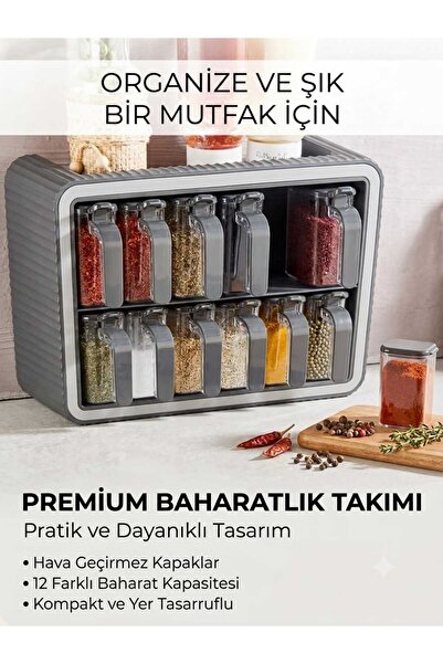 segyhome 12 Li Standlı Kendinden Yapışkanlı Kapaklı Kaşıklı Baharatlık Takımı...