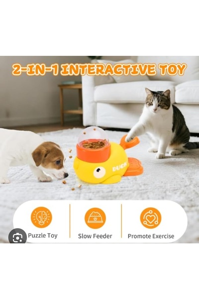 mywarehouse Ördek Figürlü İnteraktif Kedi Köpek 3 Başlıklı Basmalı Mama Dağıtıcı