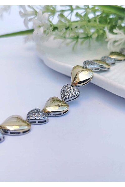 Halley Concept Vip Double Heart Gold & Silver Zircon Steel Bracelet