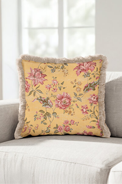 Evimde Bambaşka Floral Pattern Vintage Fringed Pillowcase-Romantic Spring Cou...