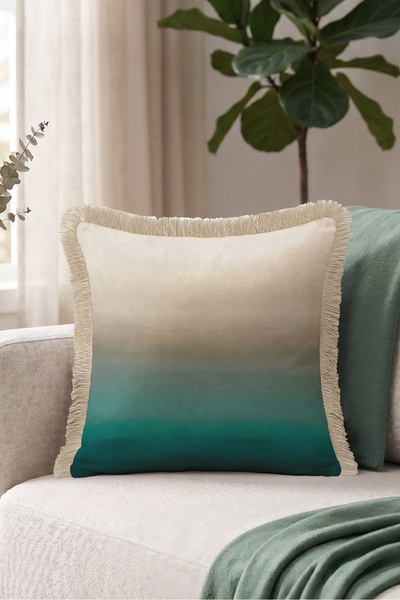 Evimde Bambaşka Gradient Ombre Sea Breeze Fringed Pillowcase - Coastal Bohemi...