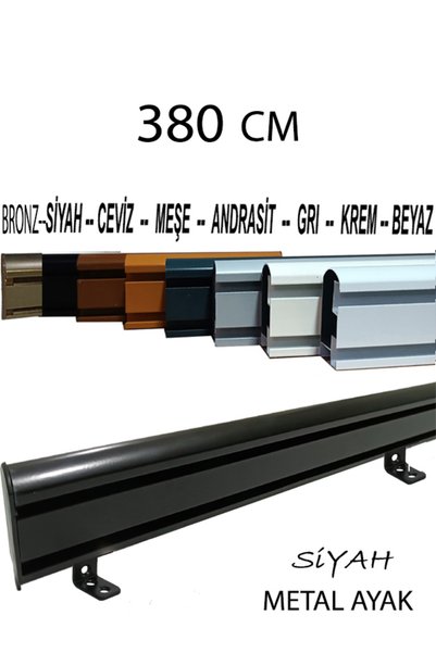 PERDE Mix 380 cm Siyah Metal Ayak 3 cm Dekoratif Perde Ray Kornişi Alüminyum ...