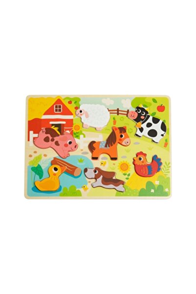 Tooky Toy 3D Дървен пъзел, Цветни селскостопански животни, 3D Фигурки, 12 мес...