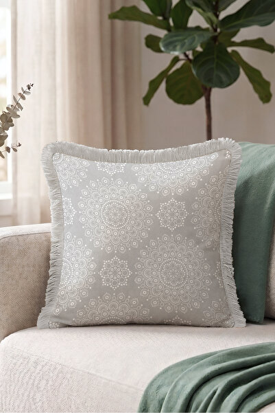 Evimde Bambaşka Luxurious Mandala Patterned Fringed Pillowcase - Elegant Ethn...