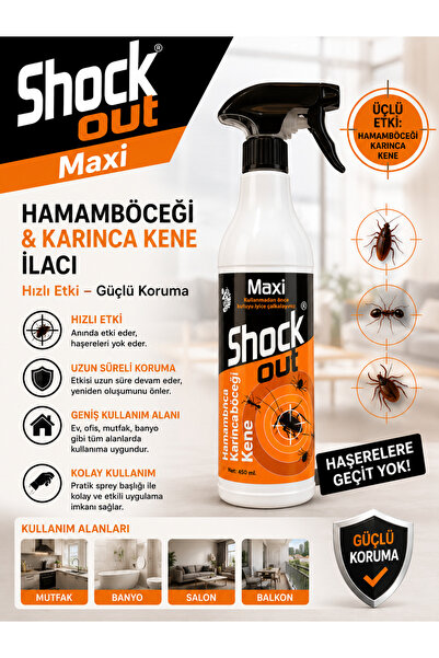 Dual Kimya Shock Out Maxi 450 ML Kokusuz Hamam Böceği Karınca Kene Pire Haşer...