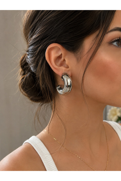 ANKA JEWELLRY Women's Stainless Steel Silver Color Thick Bubble Hoop Earrings
