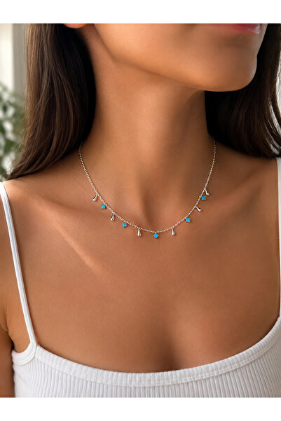 ANKA JEWELLRY Women's Stainless Steel Silver Color Turquoise Stone Detail Min...