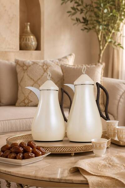 Generic White Tramss Set with Brown Wood Handle 2 Pieces (1 Liter and 0.7 Liter)