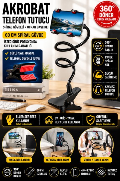 Hane Dostu 60 Cm Akrobat Telefon Tutucu Spiral Gövdeli Oynar Başlıklı Masa ve...