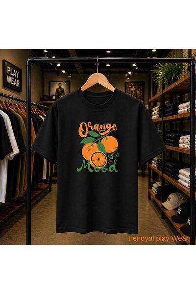 playwear Orange Mood Printed 100% Cotton Oversize Loose Regular Fit Crew Neck...