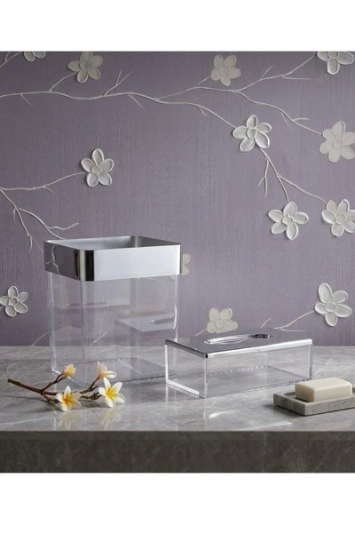 Binshihon Home Square Basket and Transparent Acrylic Tissue Box with Silver Line