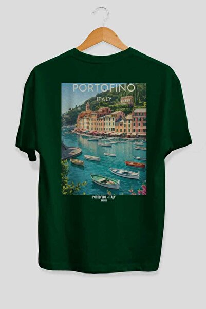 Ankhises Portofino Italija Zelena Oversize Seoska Gradska Majica sa Otiskom n...