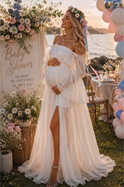 NA ADDESIGN Blooming Grace Chiffon Baby Shower & Maternity Photoshoot Dress, ...