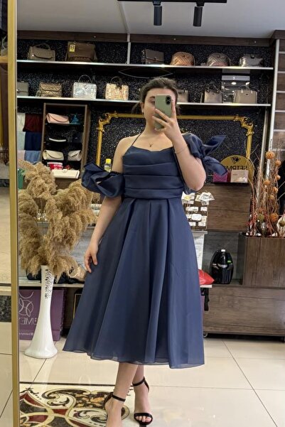 HÜMEYRA BUTİK Midi Evening Dress with Sleeve Bow