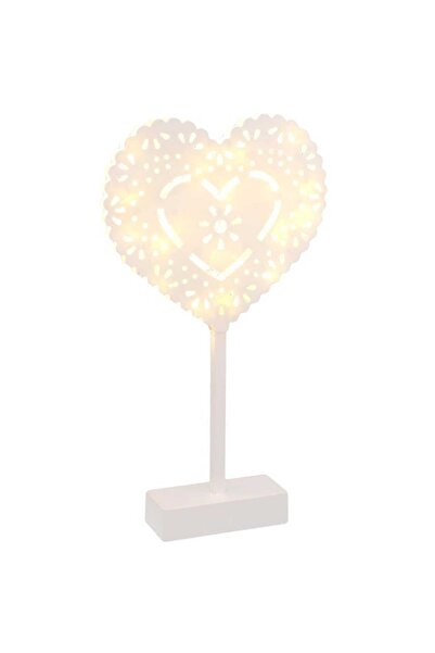Goliat Inimă Albă cu Model Ajurat - Decorațiune Luminoasă LED cu Baterii