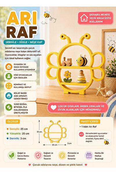 Baby Darling %100 Doğal Arı Dekoratif Raf - Figür, Araba, Mini Oyuncak Standı...