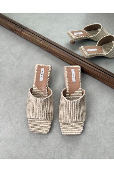 hny shoes Hasır Dokulu Topuklu Terlik