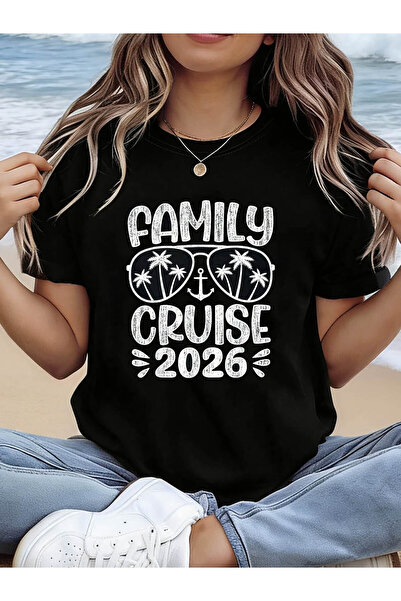 12 HERTZ تي شيرت بطباعة حروف FAMILY CRUISE 2026، قميص كاجوال بأكمام قصيرة ويا...