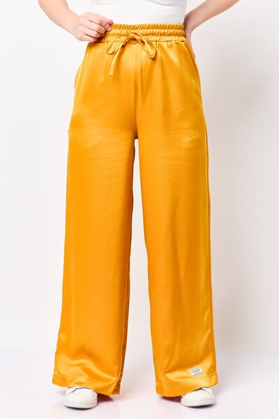 The Giving Movement Women Regular Fit Plain Wide Leg Pants, Mustard