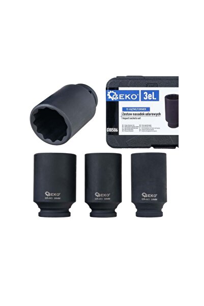 GEKO Set de chei tubulare de impact cu 12 puncte, 1/2 ", 30-36mm, Cr-Mo, 3 pi...