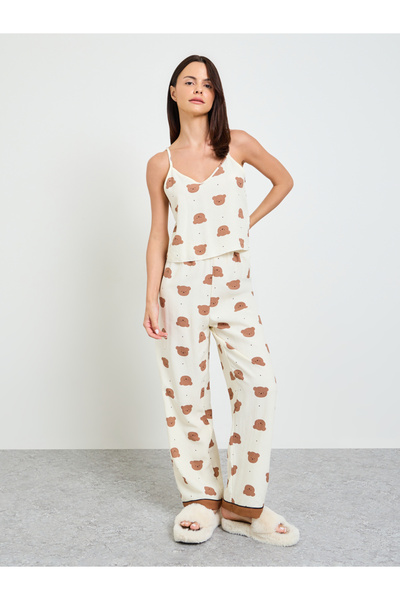 Take Two By Styli Cream Teddy Print Cami And Pyjama Set