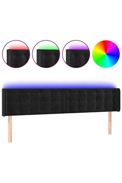 vidaxl Tăblie de pat cu LED, negru, 203x16x78/88 cm, catifea