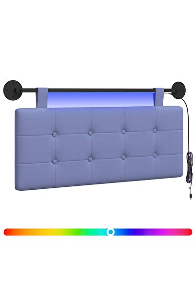 vidaxl Tăblie de pat suspendată Cu lumină LED Albastru Jeans Țesătură