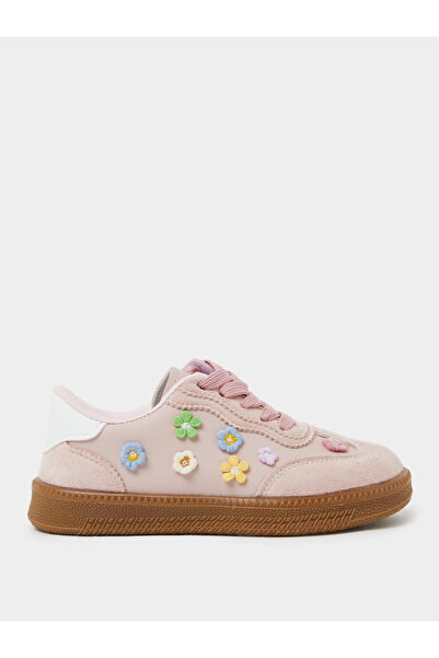 Styli Girls Floral Applique Lace-Up Sneakers