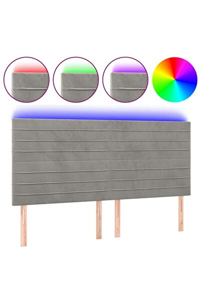 vidaxl Tăblie de pat cu LED, gri deschis, 200x5x118/128 cm, catifea