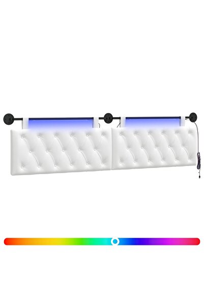 vidaxl Tăblie de pat suspendată Cu lumină LED Alb Țesătură