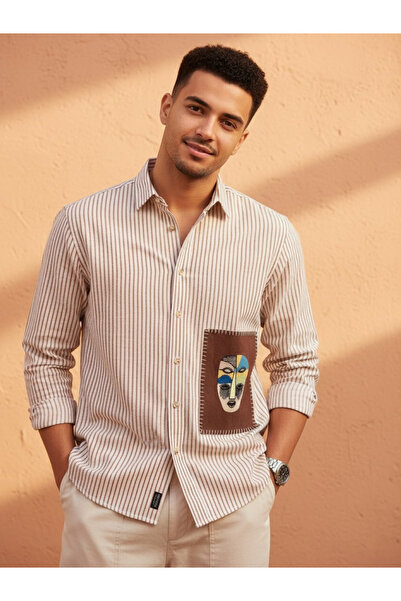 TRULOOM By Styli Men White Striped Regular Fit Cotton Shirt