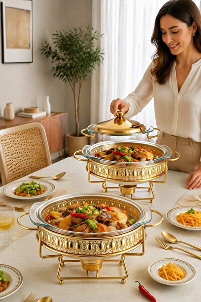Generic 1 Stainless Steel Buffet Food Warmer Chafing Dish 2 Burners Glass Lid...