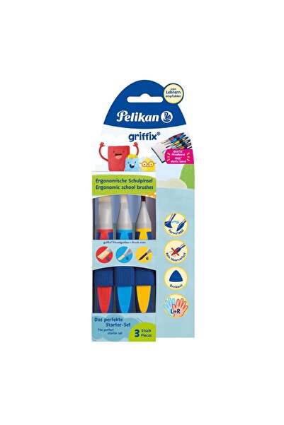 Pelikan Set 3 pensule Griffix, Pelikan, varf lat 6 si 12, varf rotund 6