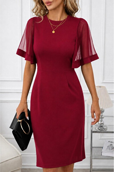 Generic Brand Women's Short Sleeve Crew Neck Midi Imported Crepe Dress