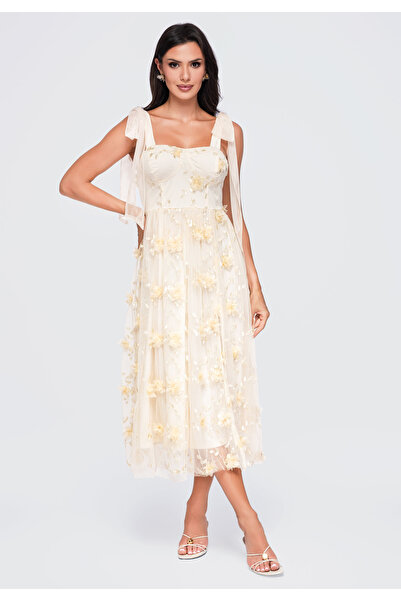 Larica Women's Midi Dress with Fitted Bodice and Flared Skirt LA-OM-DLR427