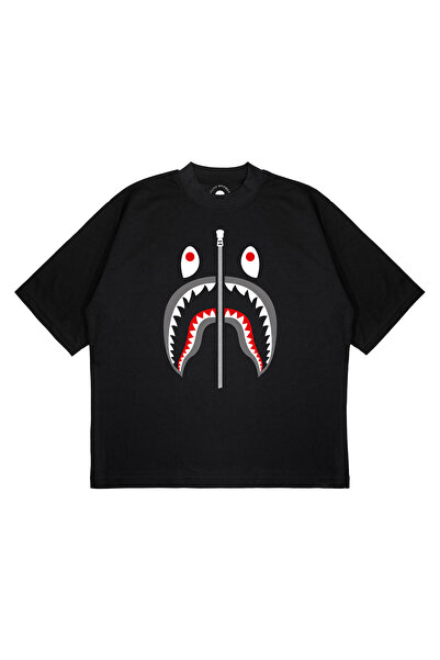 PURE EFFECT Unisex Oversize T-shirt με στάμπα SHARK BATHING APE, σε φαρδιά γρ...