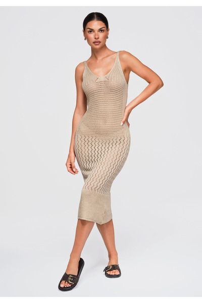 OMBRE Women's Midi Dress, Fitted with Deep Neckline OW-DLR-E0002