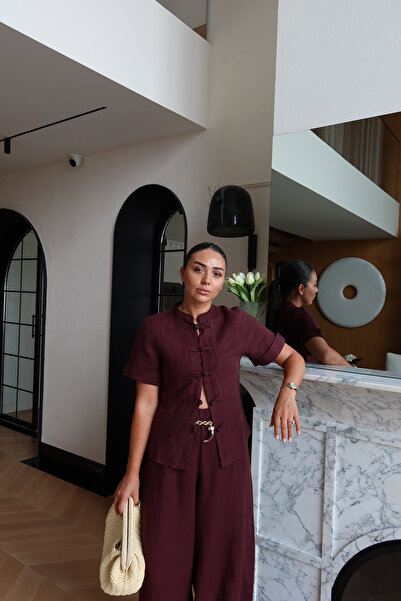 Özge Özgenç 100% Linen Double Sleeve Shirt