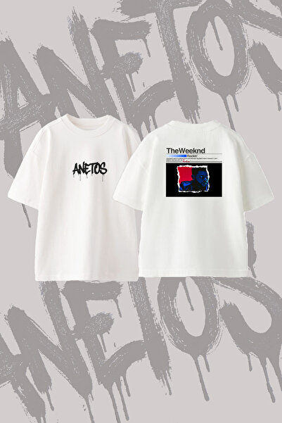 Anetos The Weeknd_96 Design Back Printed Cotton White Oversize T-Shirt
