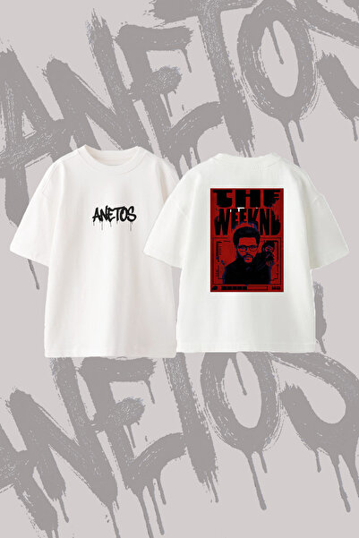 Anetos The Weeknd_107 Design Back Printed Cotton White Oversize T-Shirt