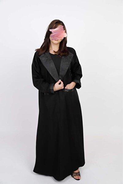 Anaqa Abaya Black Blazer Abaya with Black Fringed Collar