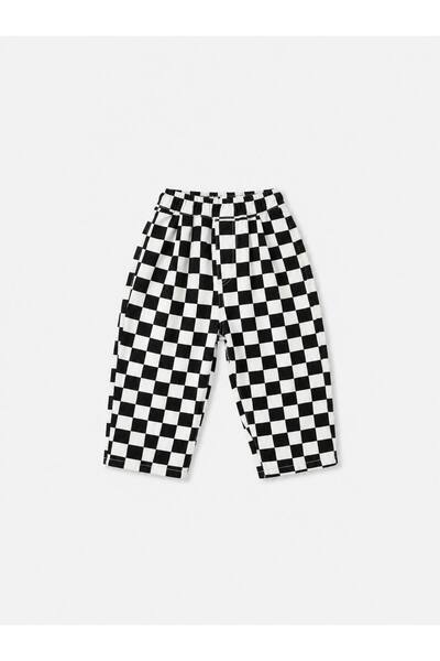 Karaniko Kids Unısex Çocuk Dama Desenli Pamuklu Balon Jean Pantolon