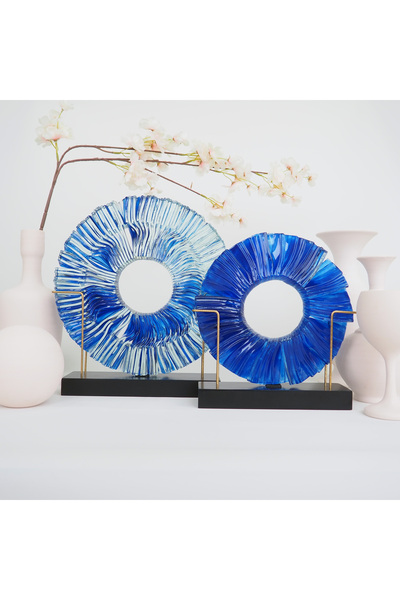 ESRA BALCI GLASSART Glassic Serisi El Yapımı Füzyon Cam Disk Heykel | Mavi Şe...