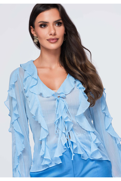 OMBRE Bluză de damă, decolteu în V, croială lejeră OW-TS-E0078