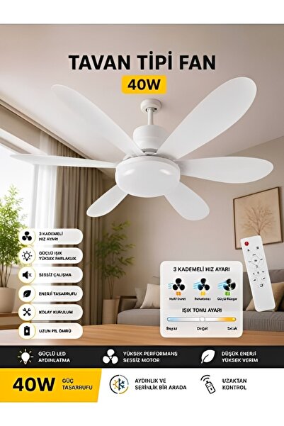 K2 GLOBAL K2 40 WATT3 Renklil LED Lambalı Tavan Vantilatörü 6 Kanatlı Uzaktan...