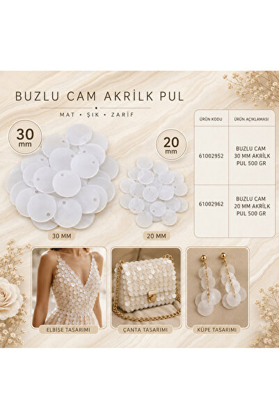 Yumuşakkeçe Frosted Glass Look Acrylic Sequins 500 Gr - 20Mm/30Mm Options - D...
