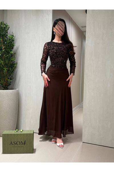 VELORA Brown Evening Dress